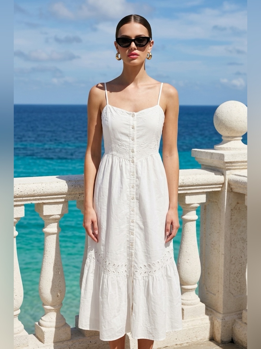 The Z Supply White Citadelle Embroidered Linen Maxi Dress - Picture 3 of 11